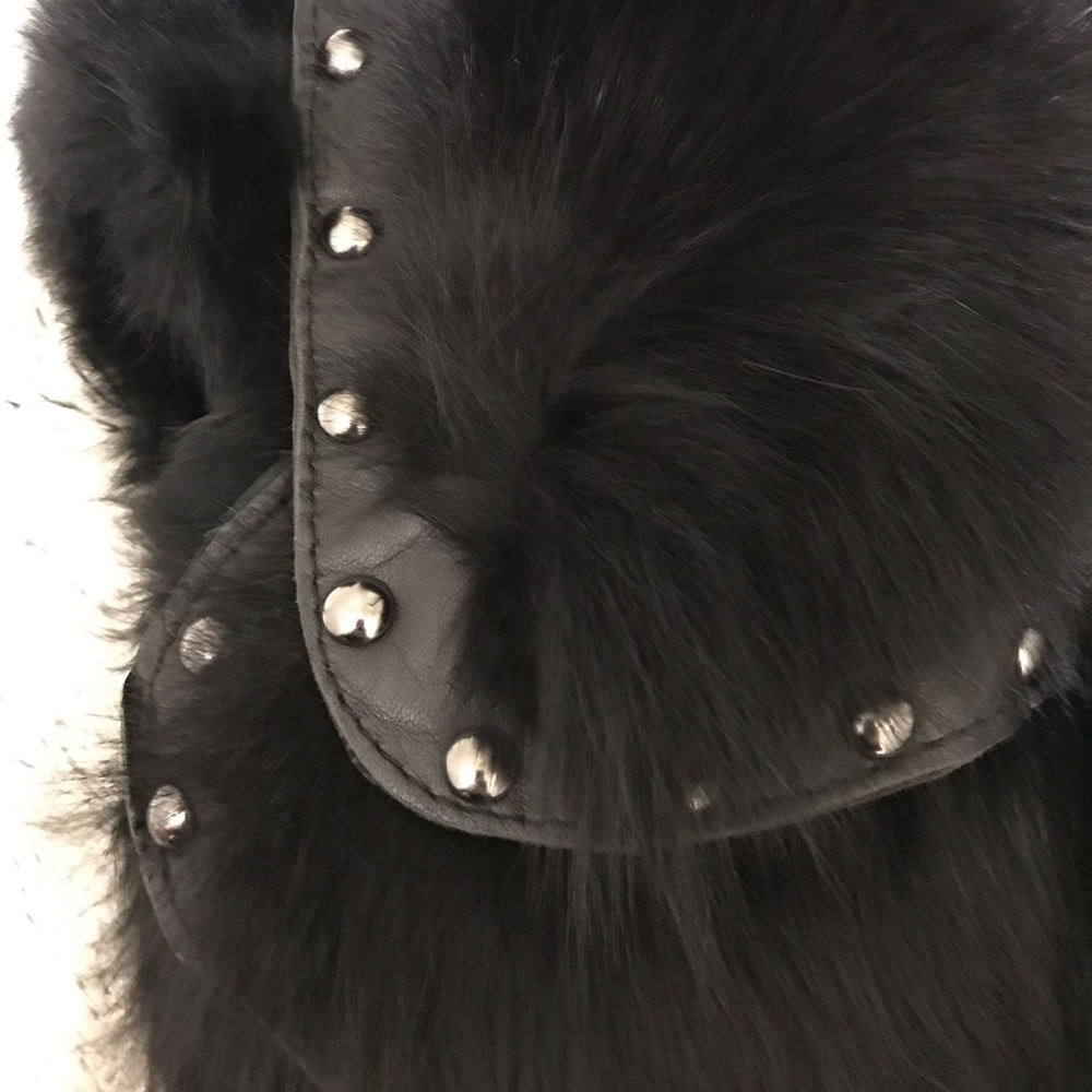 Black Fur vest with leather/studded collar - Picture 9 of 13